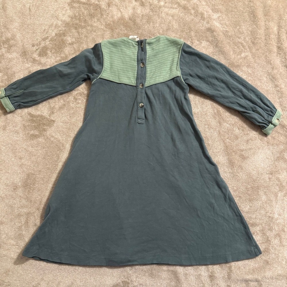 Kate Quinn Girls 5Y Organic Cotton Two Tone Green Long Sleeve Pocket Dress